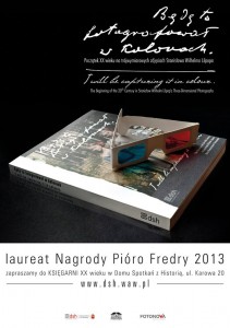 Plakat wydawnictwa z informacja o Nagrodzie Pióra Fredry 2013